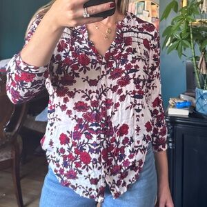 Lucky Brand Red and purple floral Patterned Blouse